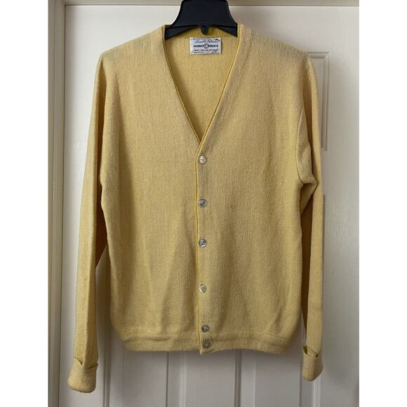 Vintage Arnold Palmer Robert Bruce Mens L Cardigan Sweater 70s Cream Made USA - Picture 3 of 12